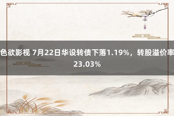 色欲影视 7月22日华设转债下落1.19%，转股溢价率23.03%