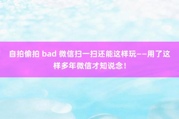 自拍偷拍 bad 微信扫一扫还能这样玩——用了这样多年微信才知说念！